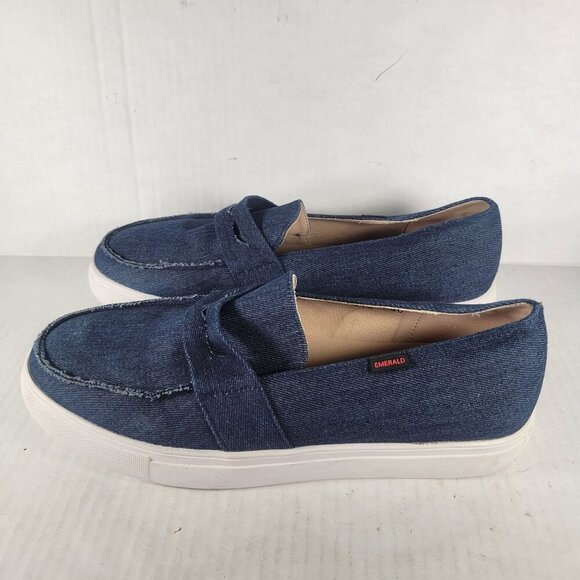Emerald Label Women Denim Slip-On Loafers Size 40 US 7/7.5 - Picture 2 of 8